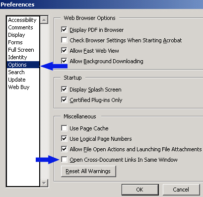 Options menu